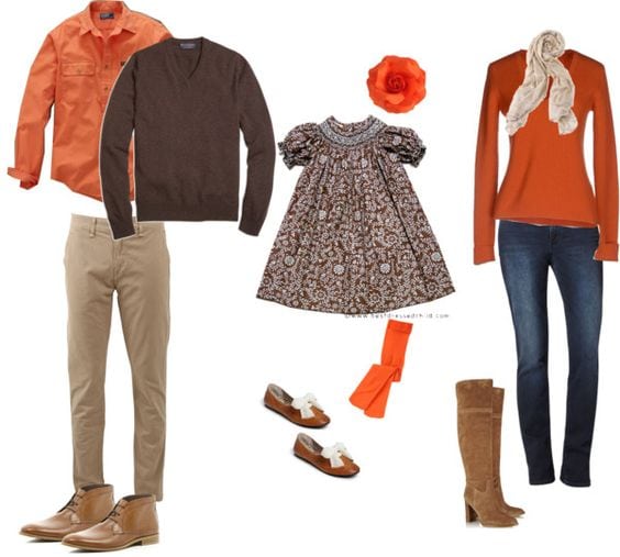 Orange and brown wardrobe for a photo session.