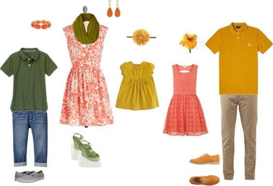 Yellow, green, orange wardrobe.