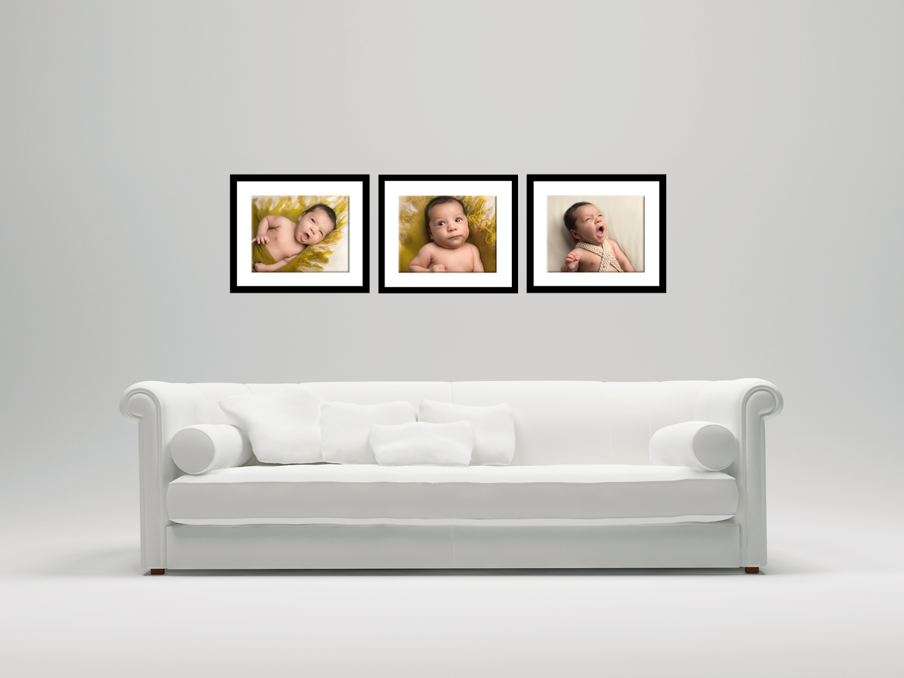 Wall photo display of framed group of images in 11x14 size.