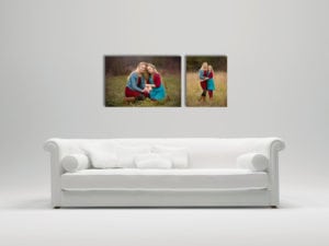 Wall photo display grouping in 20x30 and 16x20 size.
