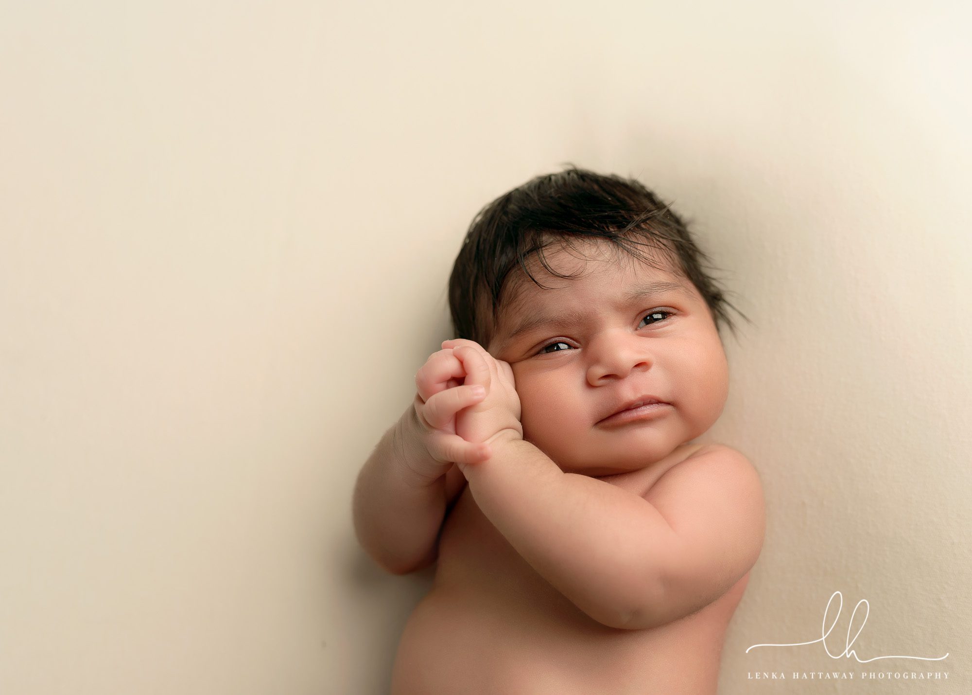 Asheville newborn baby photographer photo of an awake newborn baby.